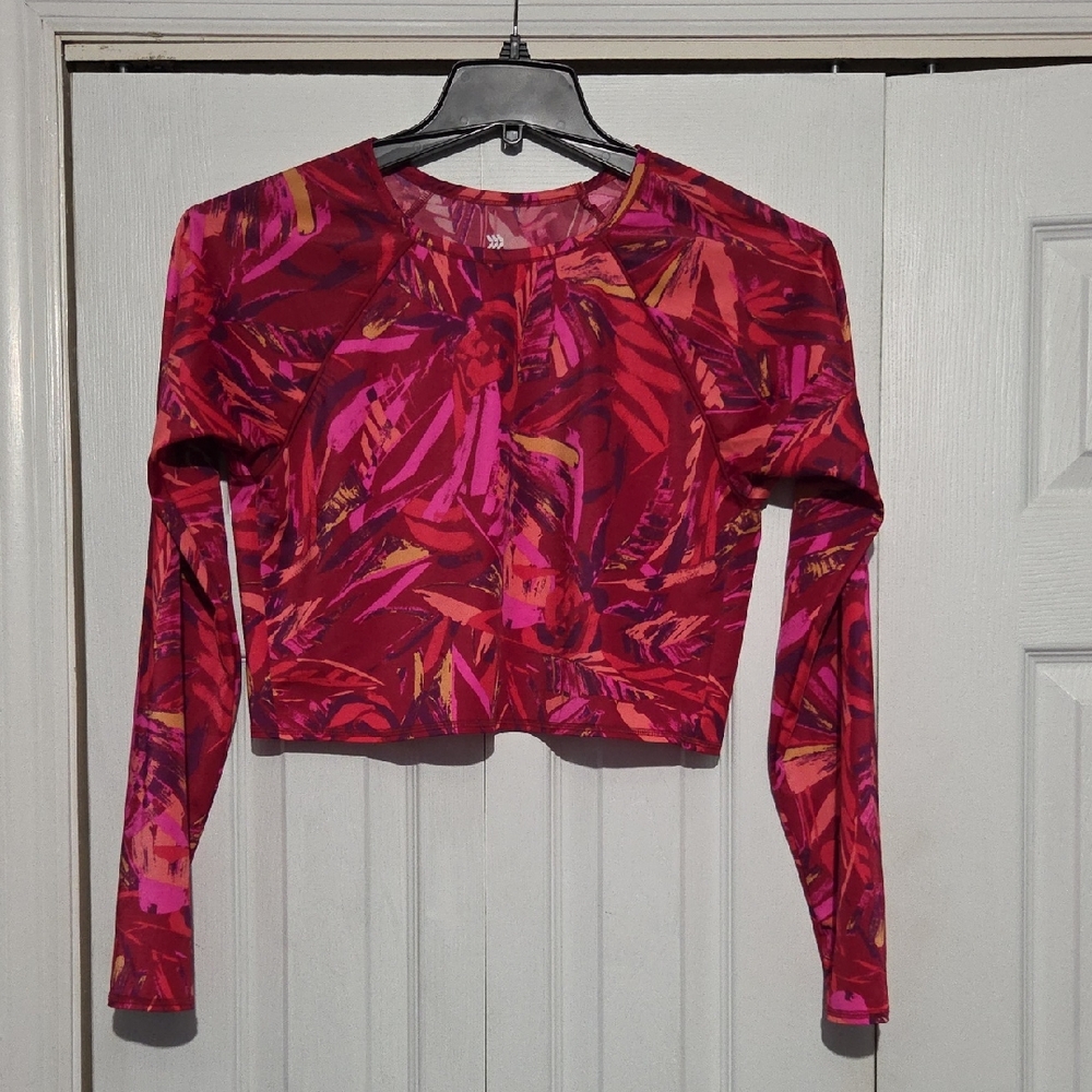 All in Motion Red and Pink Patterned Crop Top